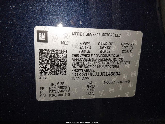 1GKS1HKJ1JR145804 GMC l86 - spark ignited direct injection, variable valve timing, afm, e85max, alum