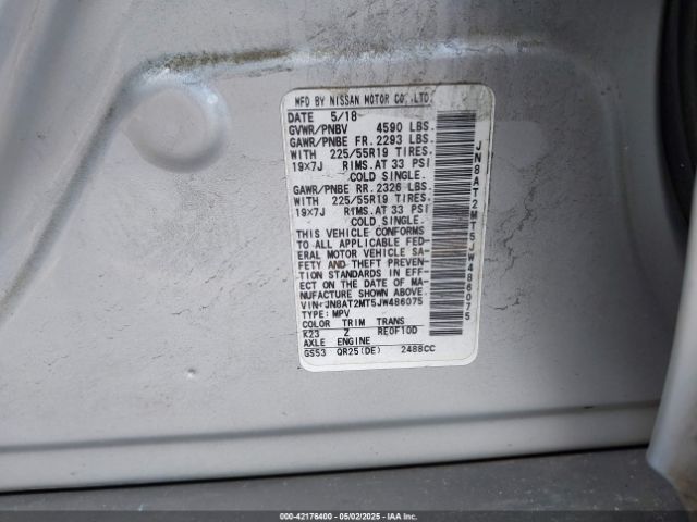 JN8AT2MT5JW486075 Nissan Rogue Sl