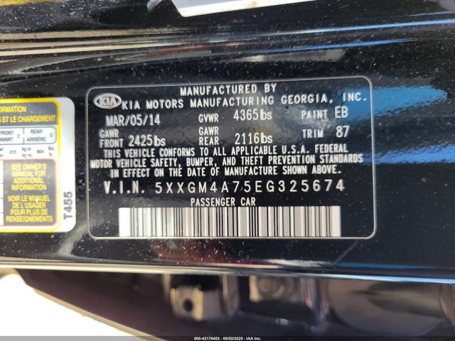 5XXGM4A75EG325674 KIA Optima Lx