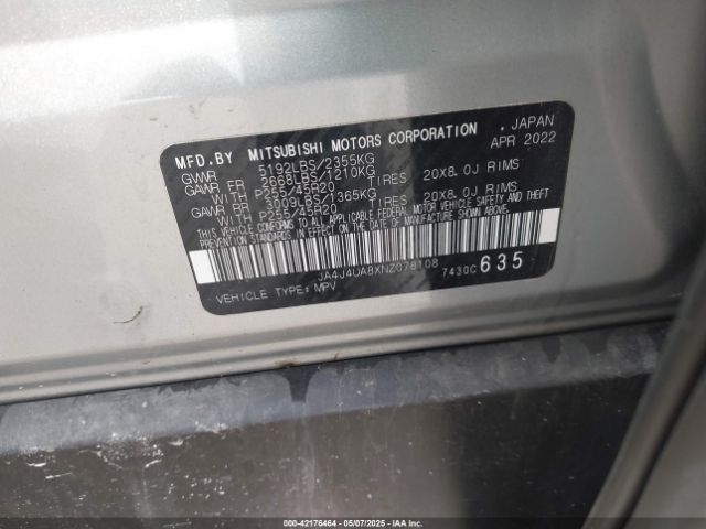 2022 MITSUBISHI OUTLANDER JA4J4UA8XNZ078108 Photo 8
