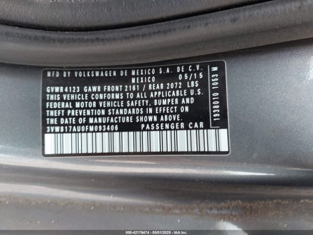 3VW817AU0FM093406 Volkswagen Golf Tsi S 2-door