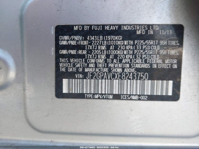 JF2GPAVCXE8243750 Subaru Xv Crosstrek 2.0i Premium