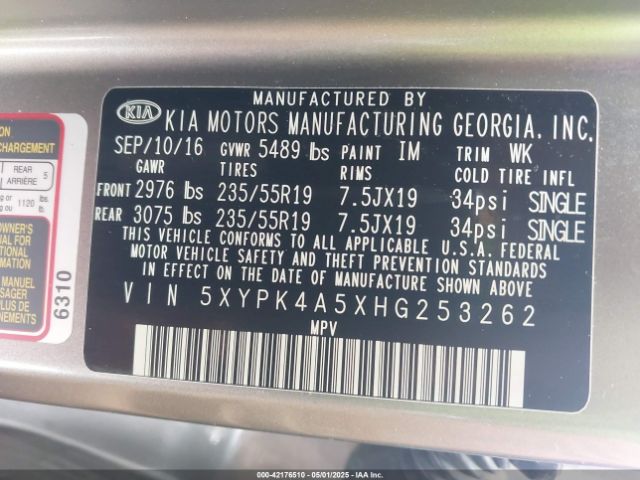 2017 KIA SORENTO 5XYPK4A5XHG253262 Photo 8