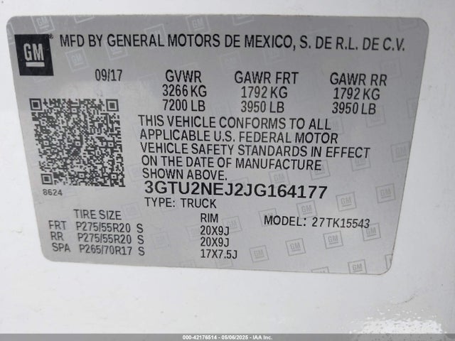3GTU2NEJ2JG164177 GMC Sierra 1500 Slt