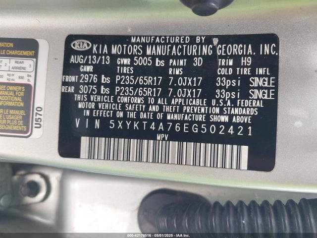 5XYKT4A76EG502421 KIA Sorento Lx V6