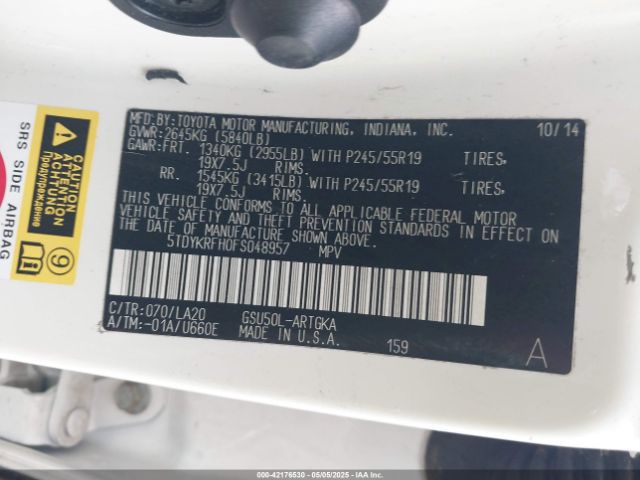 5TDYKRFH0FS048957 Toyota Highlander Limited V6