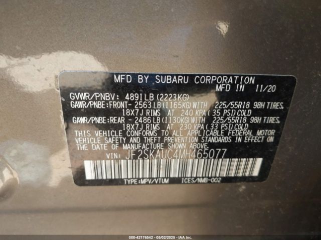 JF2SKAUC4MH465077 Subaru Forester Limited
