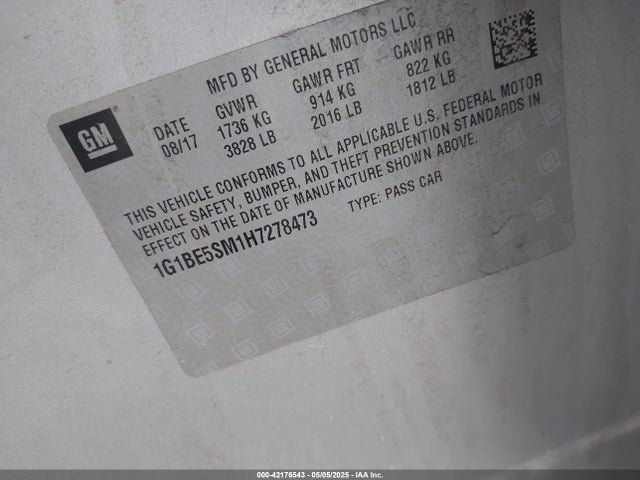 1G1BE5SM1H7278473 Chevrolet Cruze Lt Auto