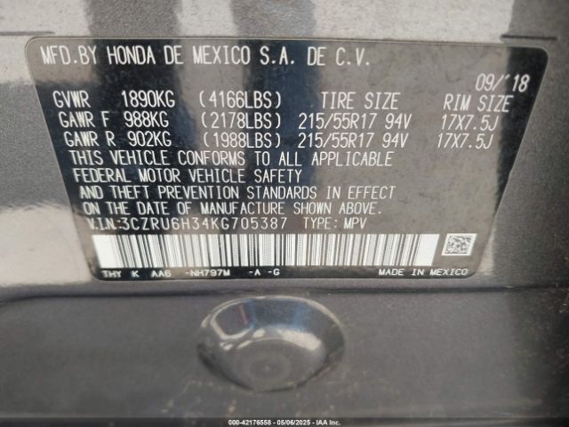 3CZRU6H34KG705387 Honda HR-V LX