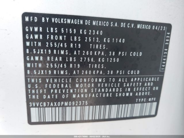 3VVCB7AX0PM092375 Volkswagen Tiguan 2.0t Se R-line Black