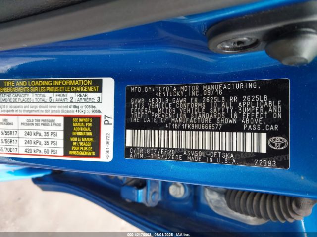 4T1BF1FK9HU668577 Toyota CAMRY SE