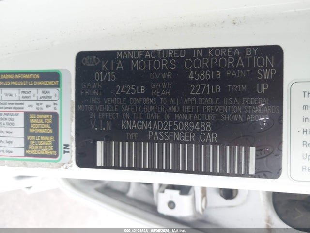 KNAGN4AD2F5089488 KIA Optima Hybrid Ex