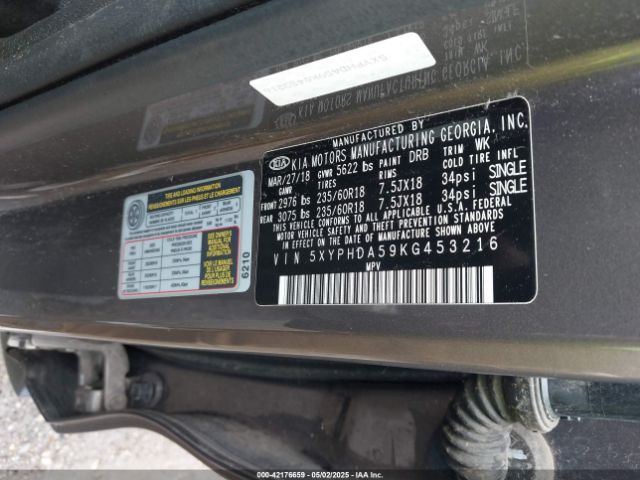 5XYPHDA59KG453216 KIA Sorento 3.3l Ex