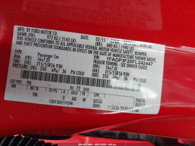 1FADP3F25FL242447 Ford FOCUS SE