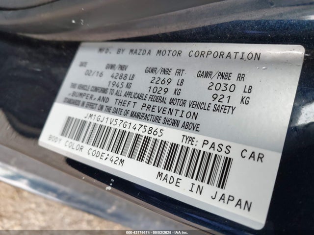 JM1GJ1V57G1475865 Mazda Mazda6 I Touring