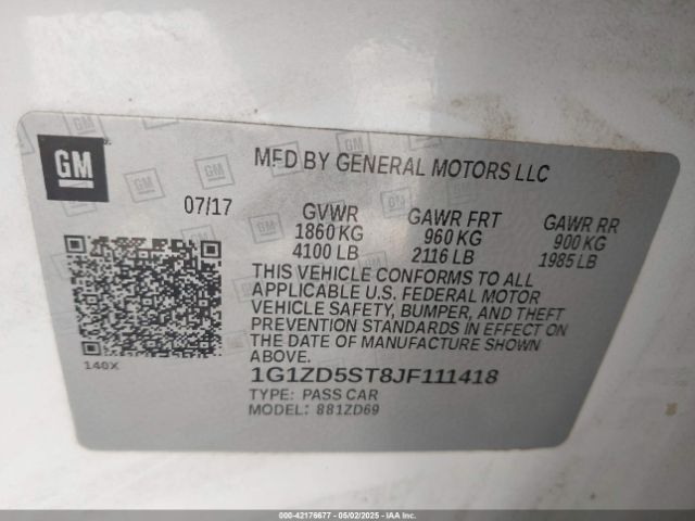 1G1ZD5ST8JF111418 Chevrolet MALIBU LT