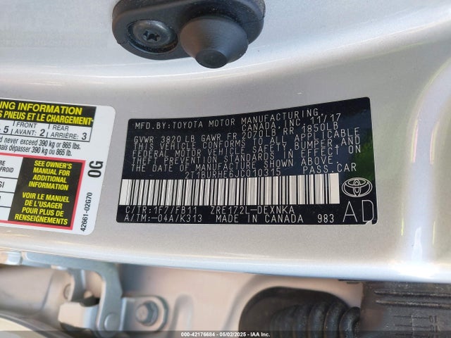 2T1BURHE6JC010315 Toyota COROLLA LE