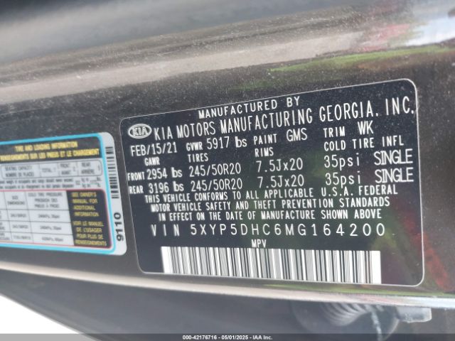 5XYP5DHC6MG164200 KIA Telluride Sx