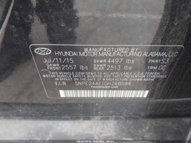 5NPE24AF1GH268594 Hyundai SONATA SE