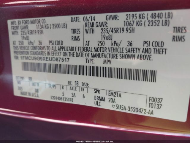 1FMCU9G9XEUD87517 Ford ESCAPE SE