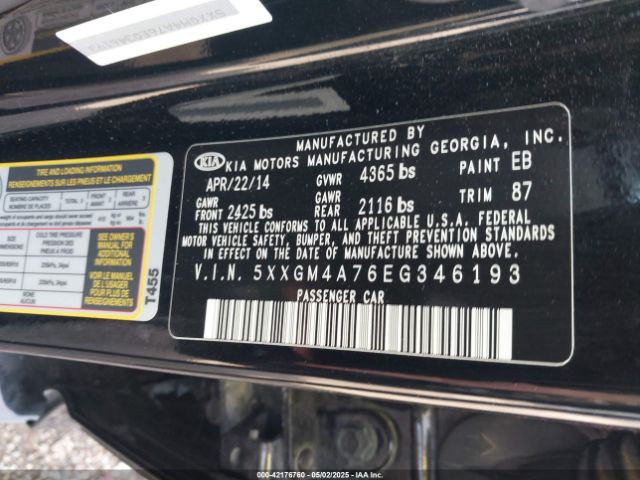 5XXGM4A76EG346193 KIA dohc gdi theta ii