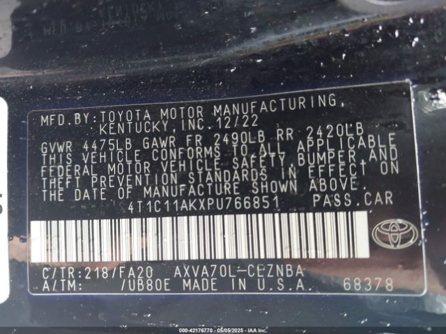 4T1C11AKXPU766851 Toyota CAMRY LE