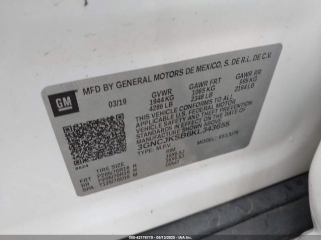 3GNCJKSB6KL343655 Chevrolet TRAX LS