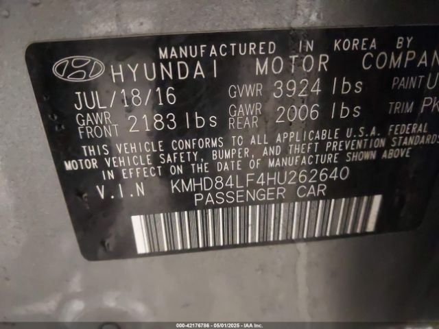 KMHD84LF4HU262640 Hyundai ELANTRA SE