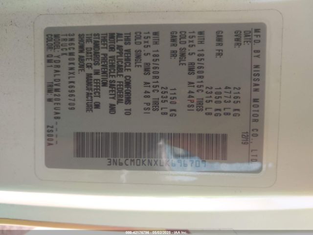 3N6CM0KNXLK696709 Nissan Nv200  Cargo S Xtronic Cvt
