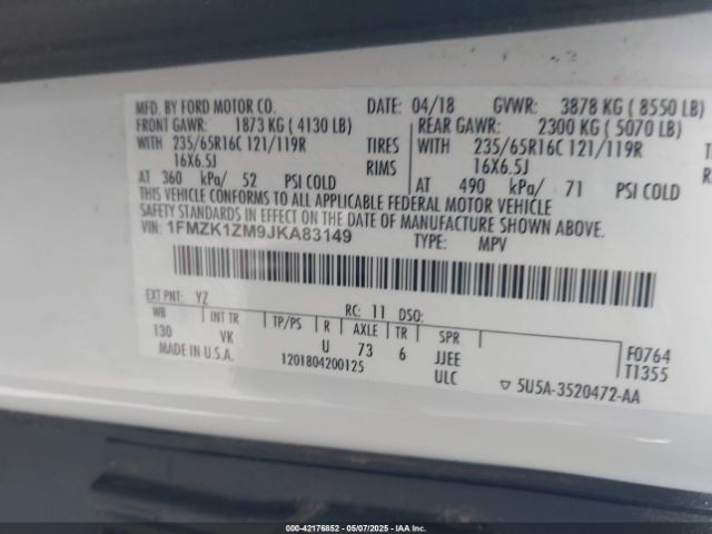 2018 FORD TRANSIT-150 1FMZK1ZM9JKA83149 Photo 8