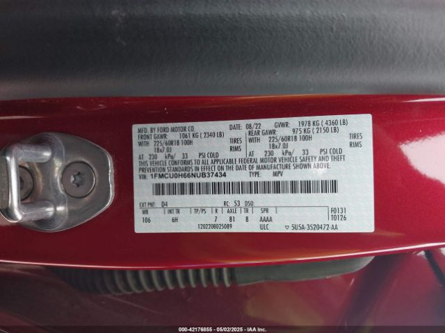 2022 FORD ESCAPE 1FMCU0H66NUB37434 Photo 8