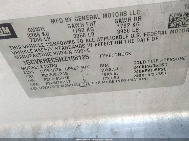 1GCVKREC5HZ188125 Chevrolet Silverado 1500 2lt