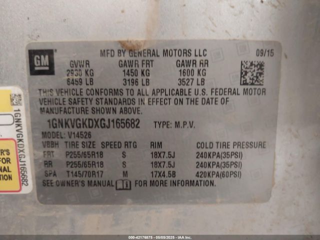 1GNKVGKDXGJ165682 Chevrolet Traverse 1lt