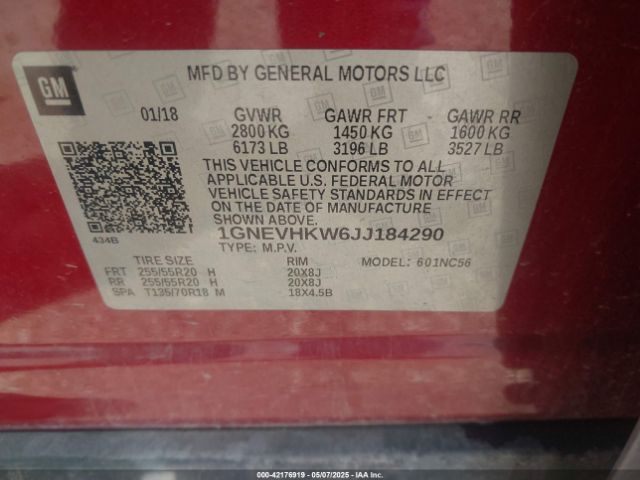 1GNEVHKW6JJ184290 Chevrolet Traverse 3lt