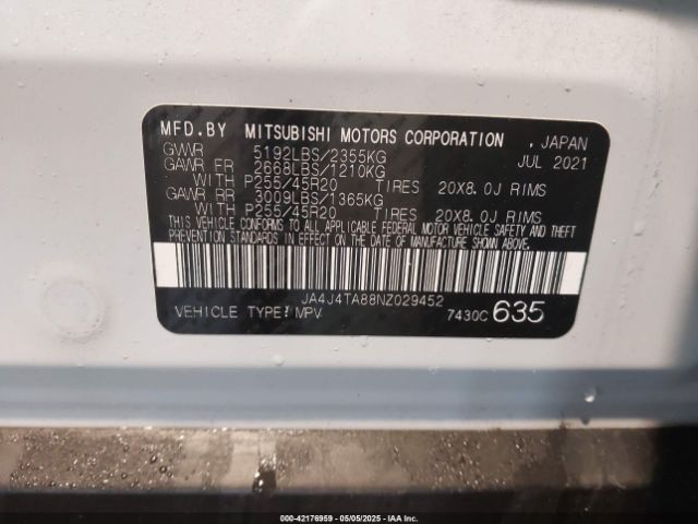 2022 MITSUBISHI OUTLANDER JA4J4TA88NZ029452 Photo 8