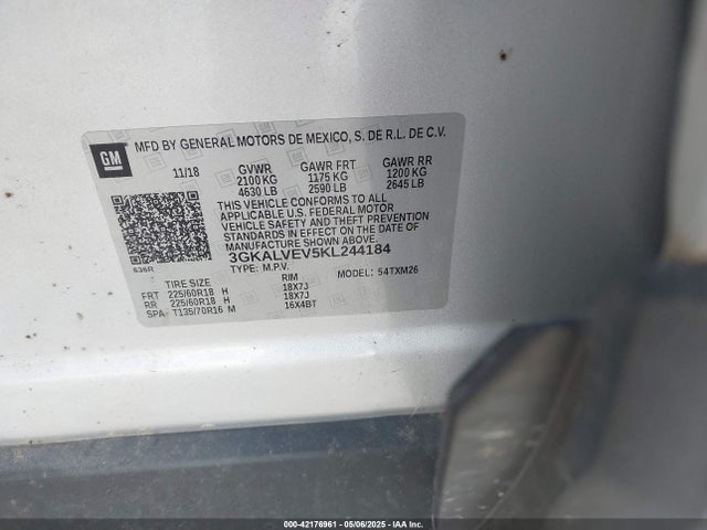 3GKALVEV5KL244184 GMC lyx - direct injection, vvt, fgt, turbo, alum, gen 1