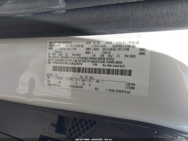 1FBAX2C80LKA23515 Ford Transit-350 Passenger Van Xlt