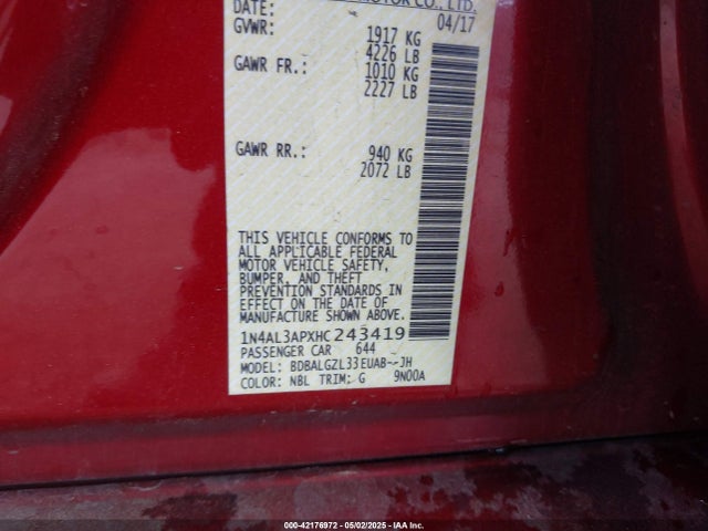 Nissan Altima 2.5 S 2017 1N4AL3APXHC243419 Image 9
