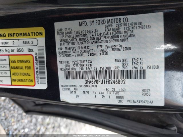 3FA6P0PU1FR246892 Ford Fusion Energi Se Luxury