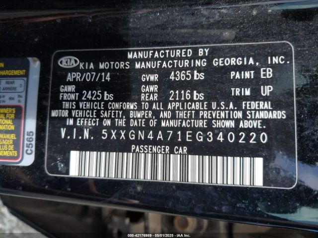 5XXGN4A71EG340220 KIA OPTIMA EX