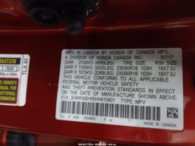 2HKRW2H95HH610401 Honda Cr-v Touring