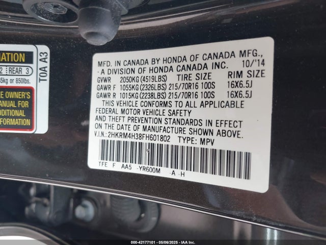 Honda CR-V LX 2015 2HKRM4H38FH601802 Image 9