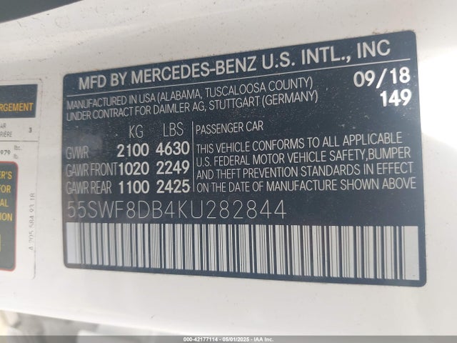 55SWF8DB4KU282844 Mercedes-Benz C 300