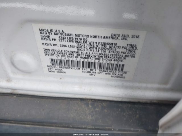 4A4AP4AU0FE050619 Mitsubishi Outlander Sport Se