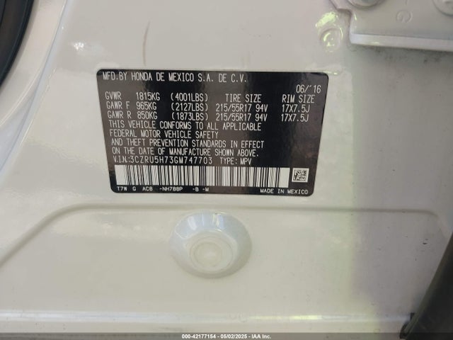 3CZRU5H73GM747703 Honda r18z9
