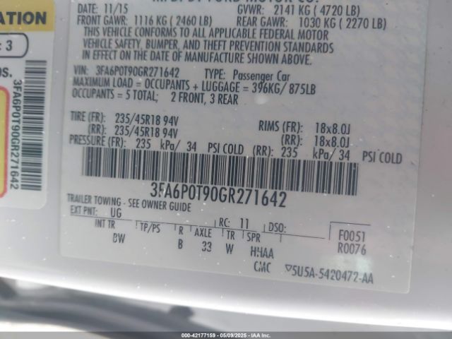 3FA6P0T90GR271642 Ford FUSION SE