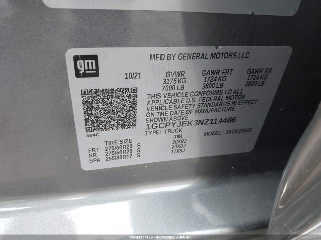1GCPYJEK3NZ114486 Chevrolet Silverado 1500 Ltd 4wd  Short Bed Lt With 2fl