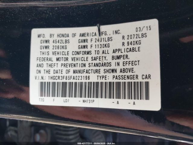 1HGCR3F85FA023196 Honda Accord Ex-l V-6