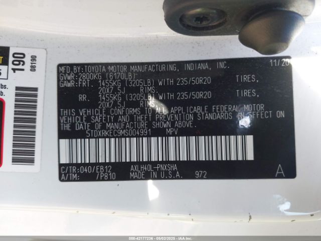 5TDXRKEC9MS004991 Toyota Sienna Xse