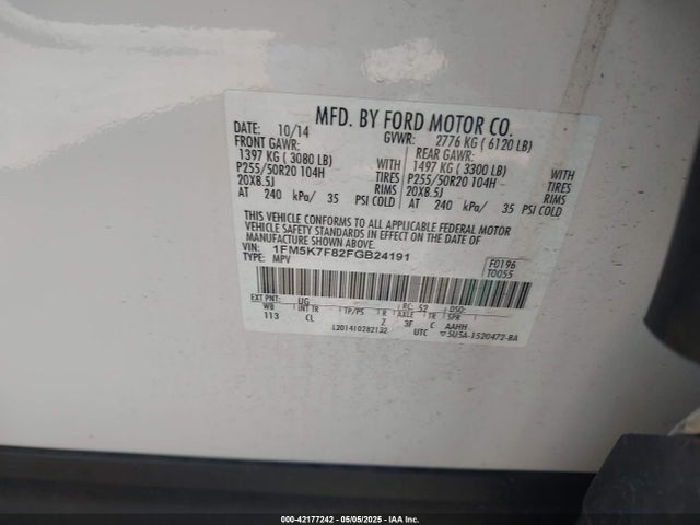 1FM5K7F82FGB24191 Ford Explorer Limited
